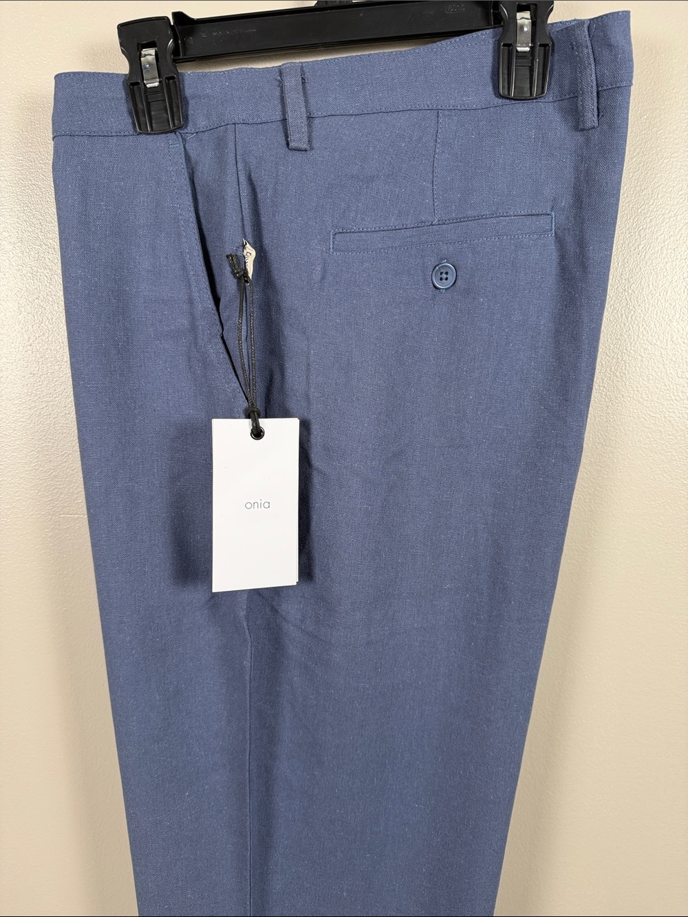 Onia Vintage Indigo Linen Flat-Front Pants